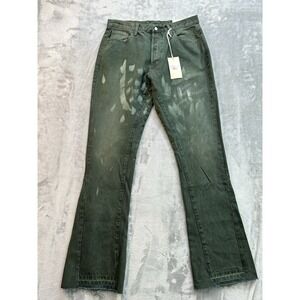 New mnml Jeans Mens Sz 33x35 Olive Green B415 Flare Denim Mid Rise Western Rodeo